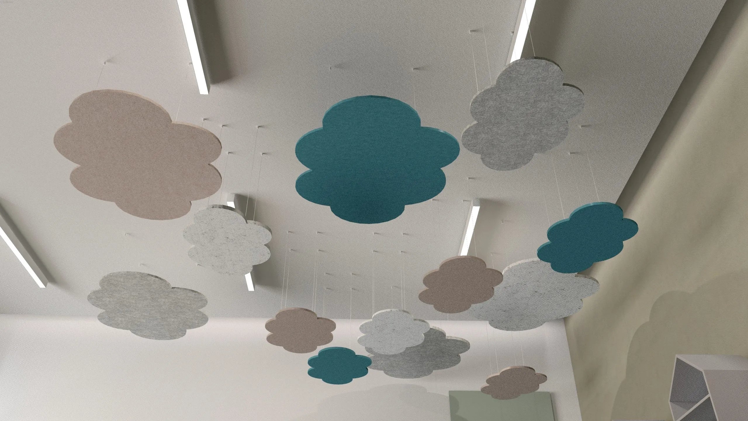 Suspended Ceiling Panels - Acoustic Felt CLOUD on Ceiling Composition Decormania UK